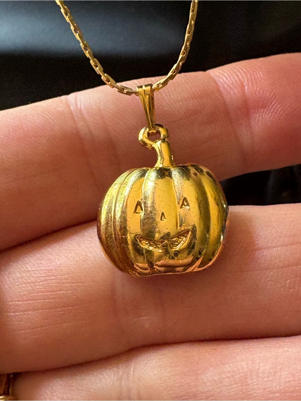 Gold Pumpkin Jack-o'-Lantern Pendant Necklace - Women Jewelry